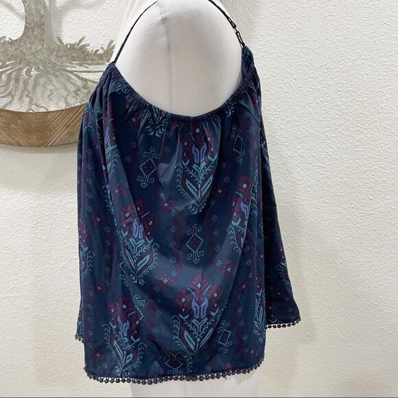 House of Harlow 1960 Boho Cold Shoulder Festival Top Navy Purple Large - Picture 4 of 7